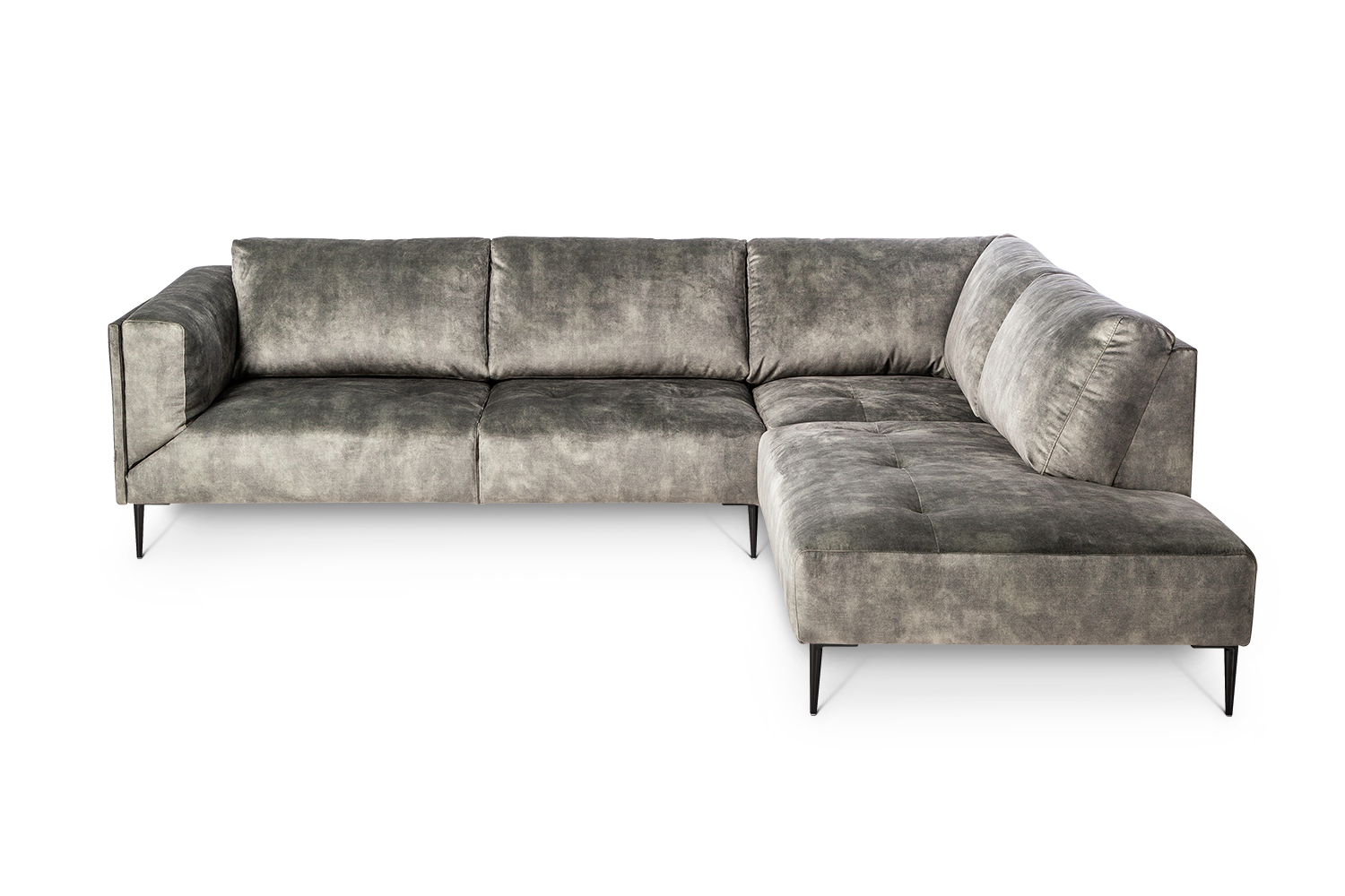 In picture: Leone Open End Right. Fabric: Adore 156. Leg: 15 black nickel.