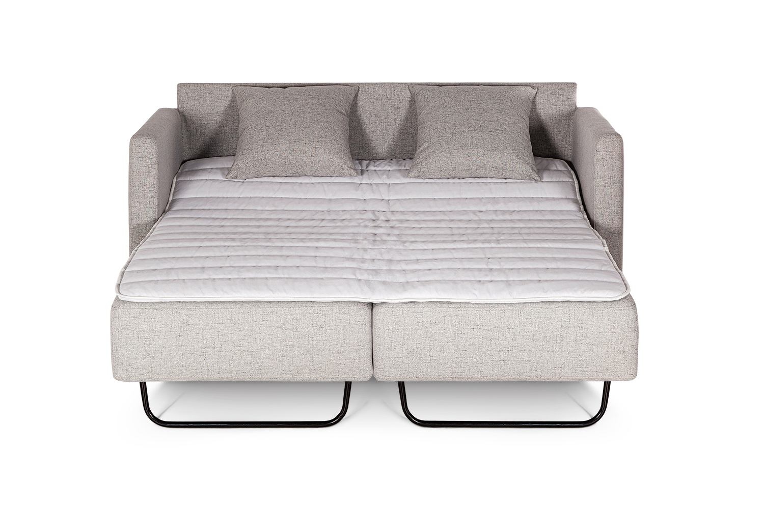 In picture: Nicole 2 opened into bed position. Fabric: Linea 16. Leg: 1, oak.