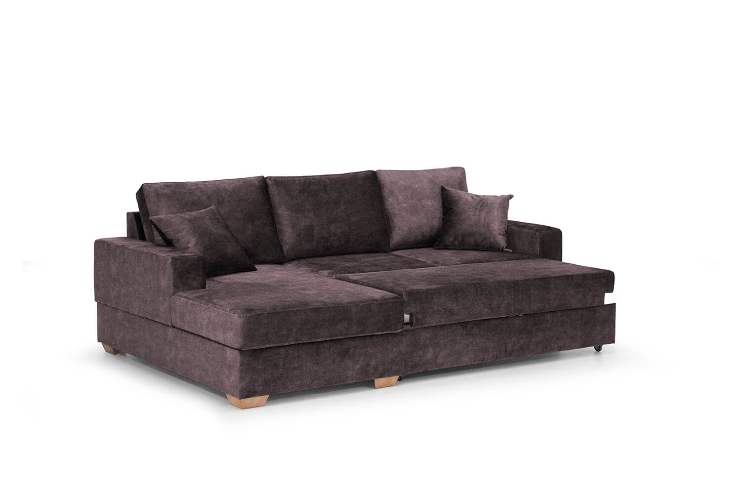 In picture: Texas. 3 DIV Left with open bed. Fabric: Adore 68. Leg: 36, oak.