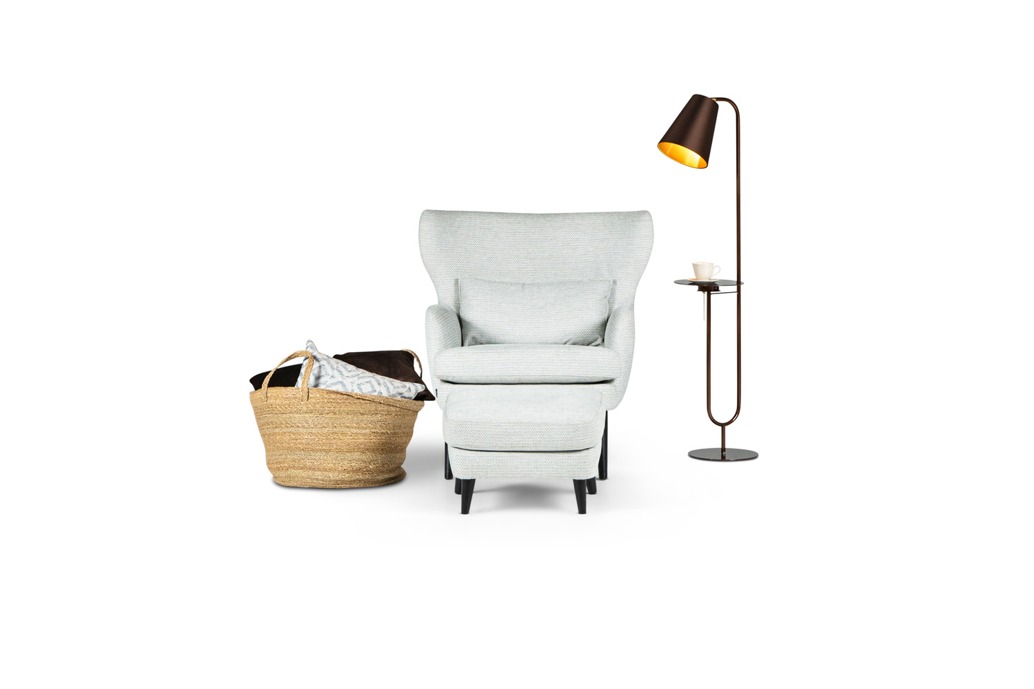 In picture: Papillon chair with footstool. Fabric: Lancelot 1552.